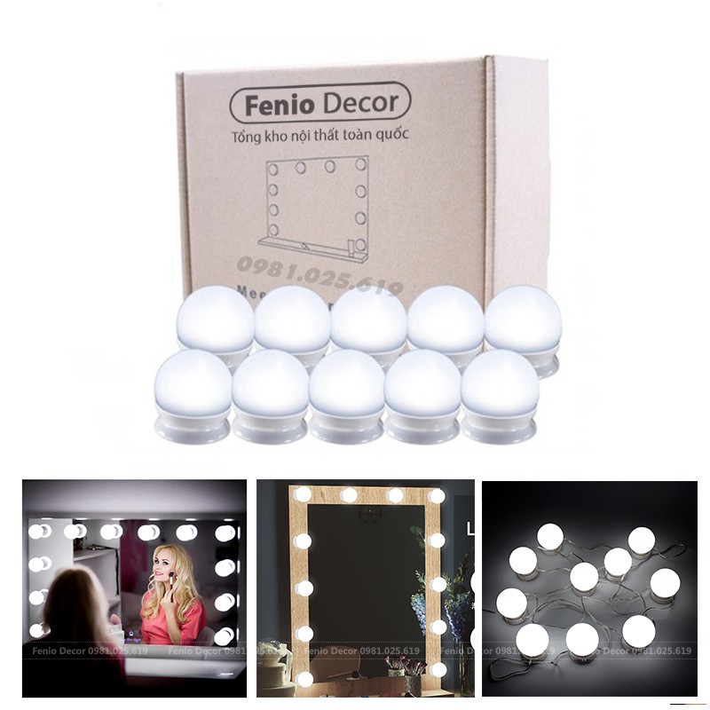 Đèn led dán gương trang điểm Siêu Sáng, bộ 10 bóng, 3 chế độ màu ánh sáng lung linh | BigBuy360 - bigbuy360.vn