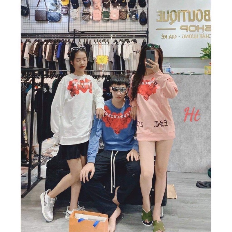 [ Mã 12FASHIONSALE1 giảm 10K đơn 50K ] Áo nỉ bo cotton hoa hồng HT12 | BigBuy360 - bigbuy360.vn