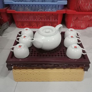 Bộ tách trà lớn gốm sứ trắng 👉🛍kèm khay nhựa giã gỗ 😘bao đẹp👍