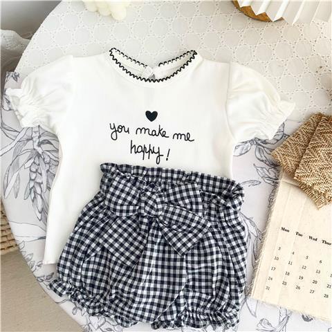 Bộ Áo Thun + Quần Short Viền Ren Thời Trang Mùa Hè Cho Bé Gái 5 Tuổi