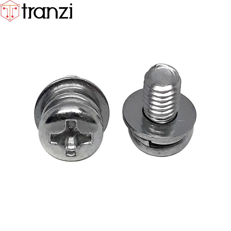 Vít bake kèm long đen phẳng vênh đầu cầu mạ kẽm trắng M4x8 - túi 50 cái