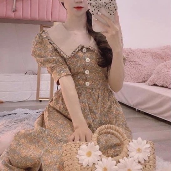 Đầm vayd bbd cộc tay cổ trắng điệu đà suống phố - Shop lanang_vn