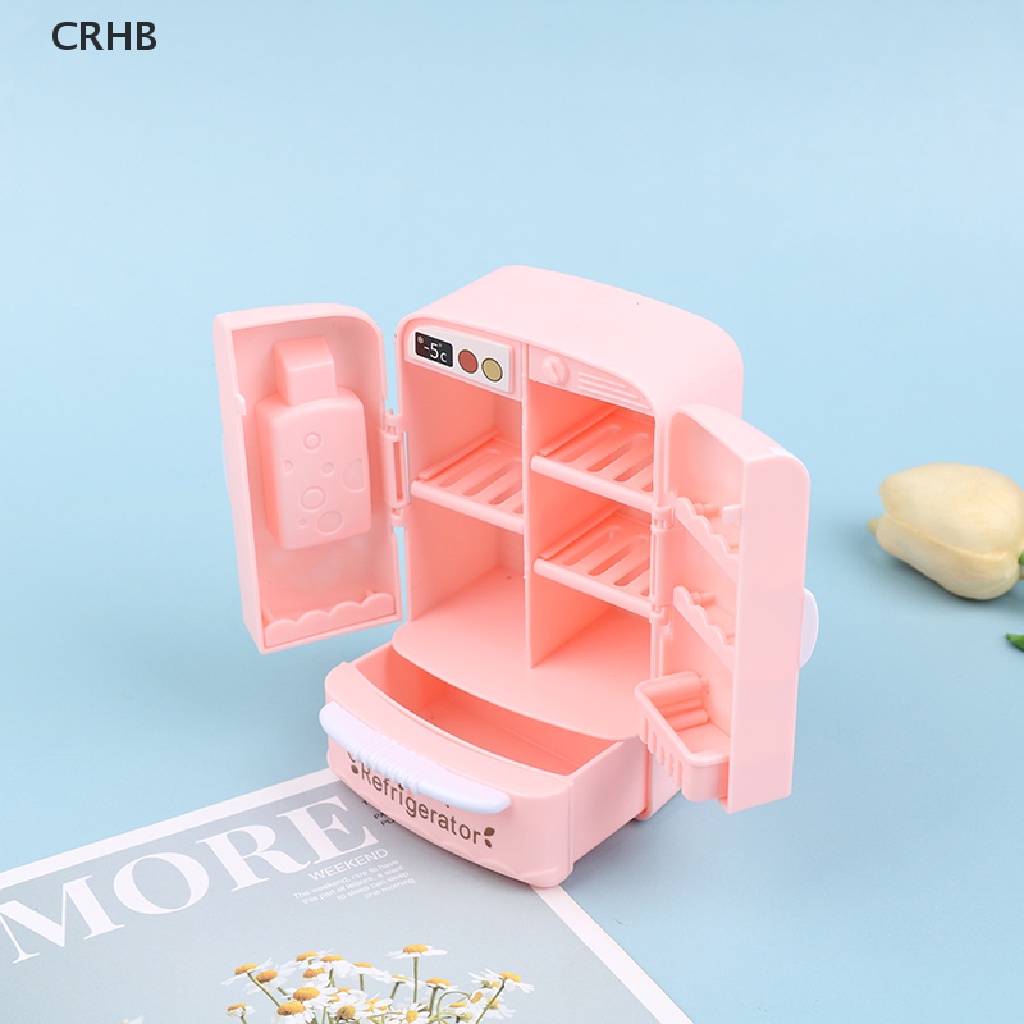 Tủ Lạnh Mini Màu Hồng Xinh Xắn Cho Nhà Búp Bê Tỉ Lệ 1 / 12 Mới
