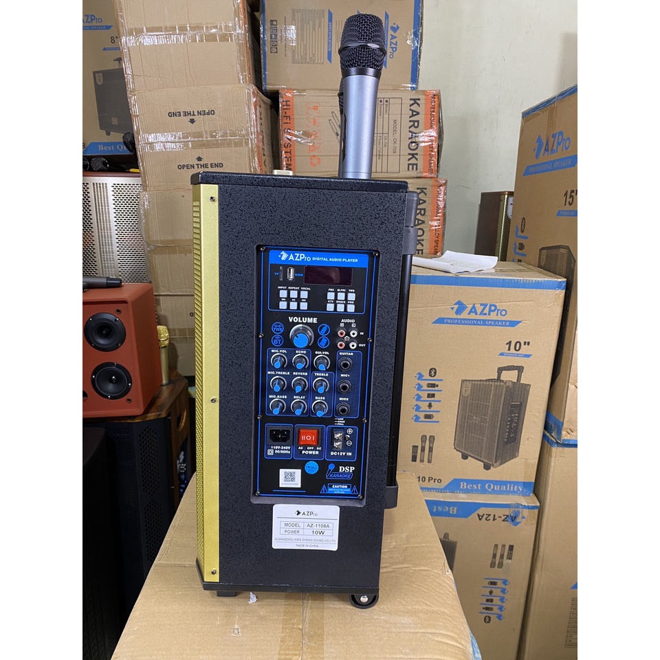 Loa kéo Azpro 1108A - Bass 25 (Có Reverb) - 2 Micro không dây