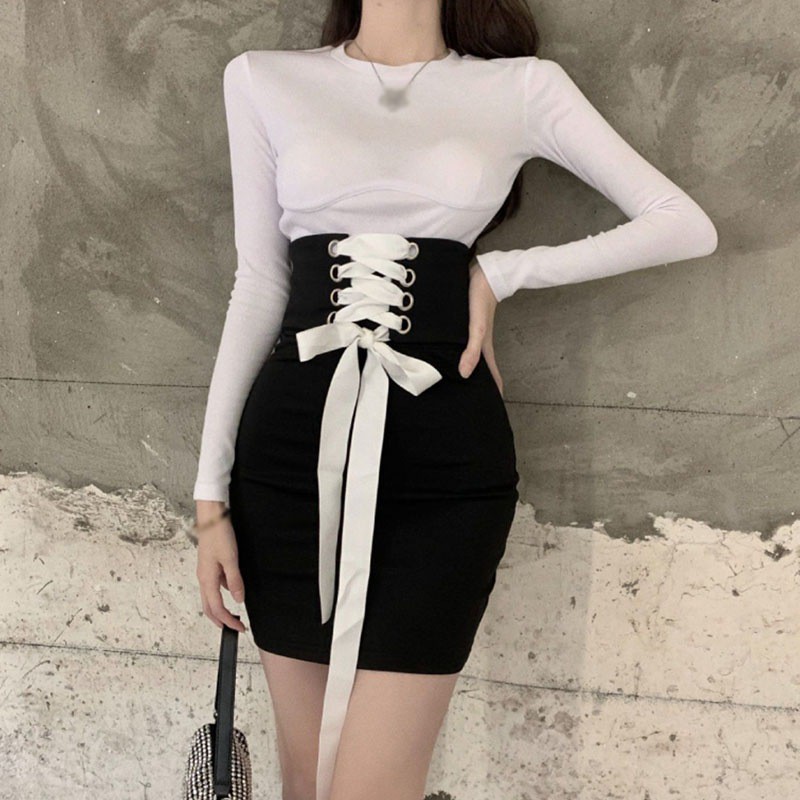 Set Áo Tay Dài + Chân Váy Ôm Hợp Thời Trang Cho Nữ
