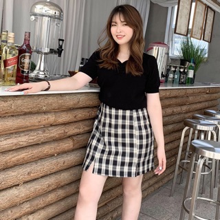 Chân váy caro chữ A xẻ trước 2 đường big size cao cấp size 70-100kg
