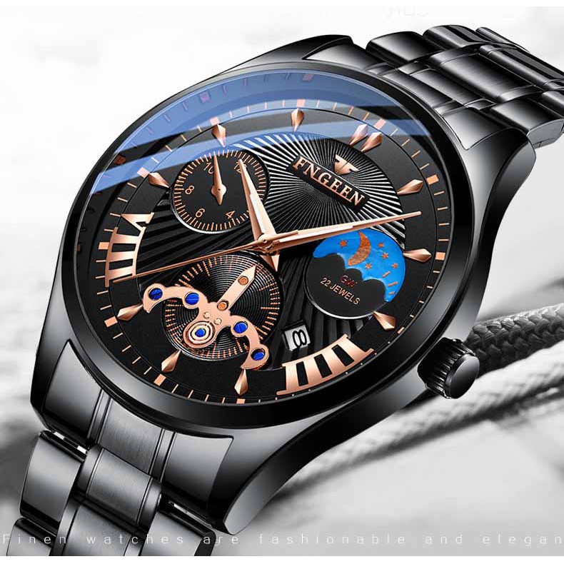 Đồng hồ nam FNGEEN cao cấp, dây thép không rỉ, chống nước tốt