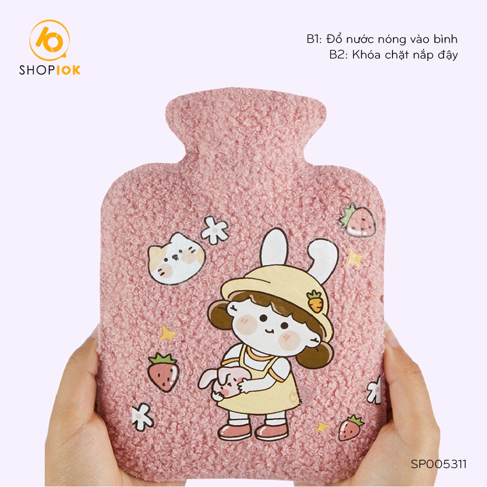 Túi chườm ấm lông xù, chườm giảm đau bụng, làm ấm mùa đông size 350ml - SP005311