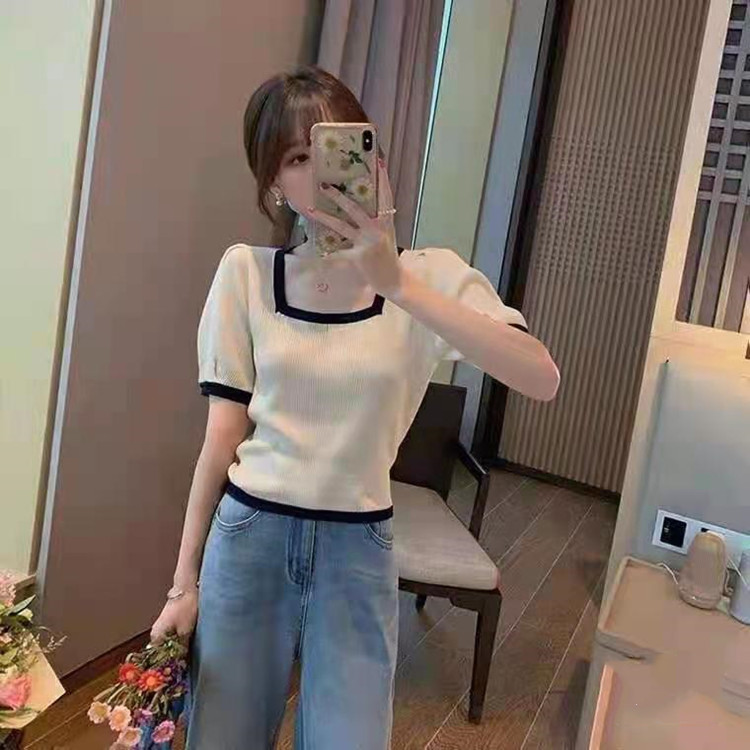Áo thun lửng SUXI cổ vuông ngắn tay thời trang cho nữ