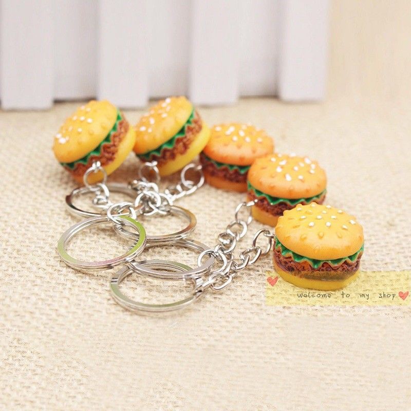 Móc khóa hình bánh hamburger 3D dễ thương