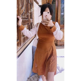 Đầm hotgirl phối tay von mịn, một màu