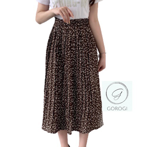 Chân váy dài Gorogi hoa nhí Gorogi dáng xòe phong cách ulzzang, vintage, midi cạp cao hàng 2 lớp