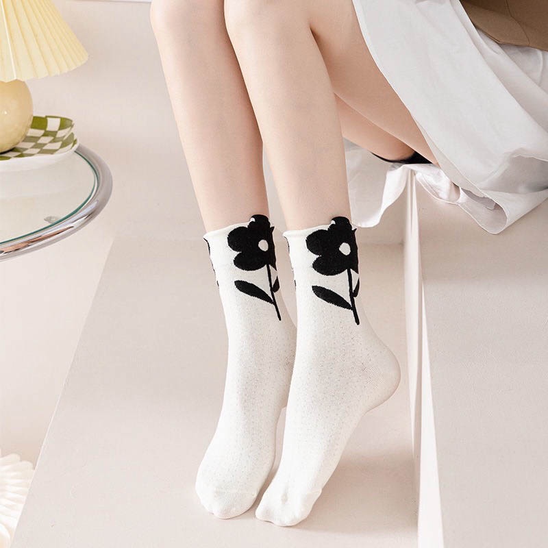 Tất vớ cổ cao chất liệu cotton co giãn bốn chiều, set tất vớ họa tiết dễ thương - Sope Shop