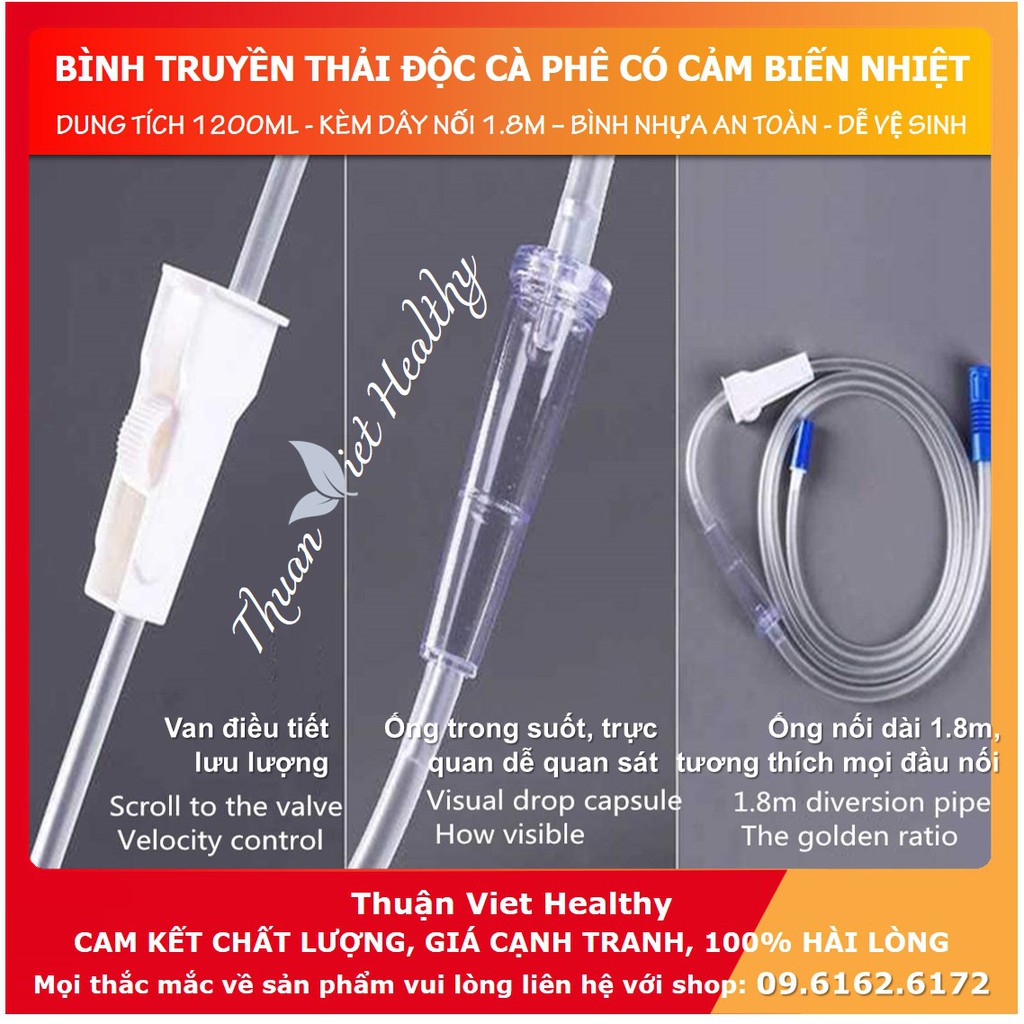 Bộ bình truyền thải độc đại tràng 1200ml cảm ứng nhiệt (Full combo detox enema), bộ truyền thụt tháo thải độc đại tràng