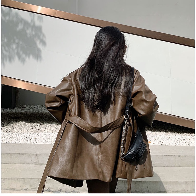 Áo Khoác Da Dài Tay Cao Cấp Đai Thắt Eo