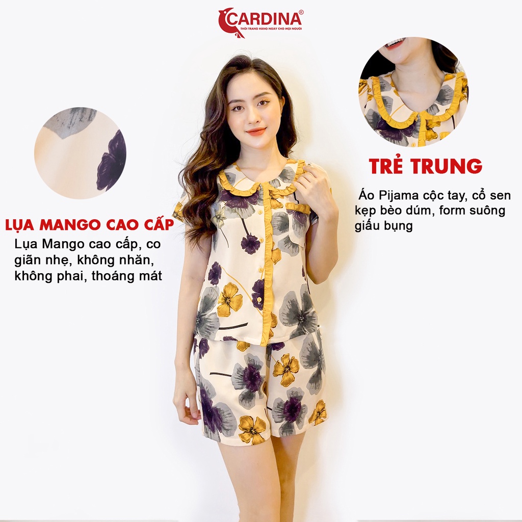 Đồ Bộ Nữ 𝐂𝐀𝐑𝐃𝐈𝐍𝐀 Chất Lụa Mango Cao Cấp Áo Cổ Sen Cộc Tay Quần Đùi Họa Tiết 2MF02