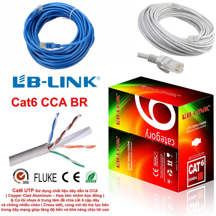 Dây cáp mạng Lb-Link Cat6 – Đoạn dài 15m/20m/30m/40m/50m bấm sẵn 2 đầu – Cắt từ cuộn tiêu chuẩn – Chính hãng LB-LINK
