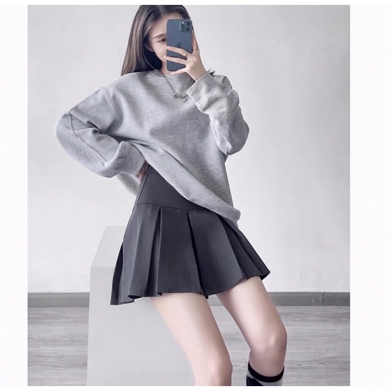 Chân váy xếp ly ngắn bản to dáng chữ A lưng cao