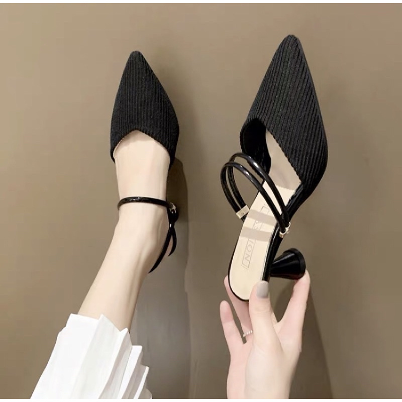 Cao gót sandal 6cm quai ngang bít mũi đế chóp chắc chắn, êm chân