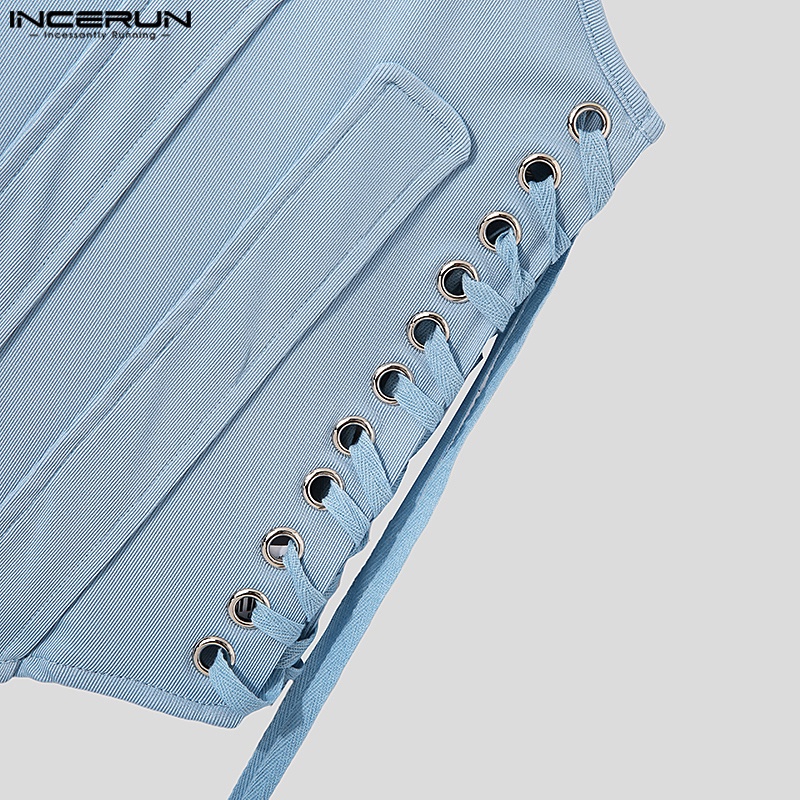 Áo croptop sát nách INCERUN màu sắc thời trang đi biển cho nam