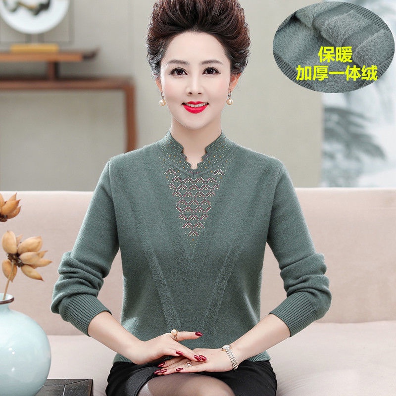 Mẹ mùa thu đông áo len đáy cộng nhung size 50-60 tuổi quần cho phụ nữ trung niên và cao