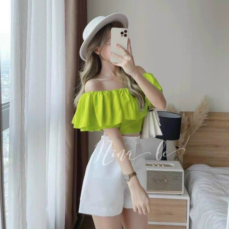 SET NỮ ÁO TRỄ VAI QUẦN SHORT CỰC XINH MÀU HOTTREND MÙA HÈ PHÙ HỢP ĐI BIỂN