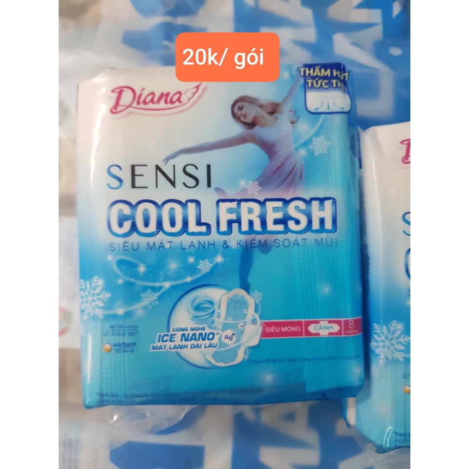 Băng vệ sinh BVS Diana Sensi Cool Fresh siêu mỏng cánh 23cm (8 miếng)