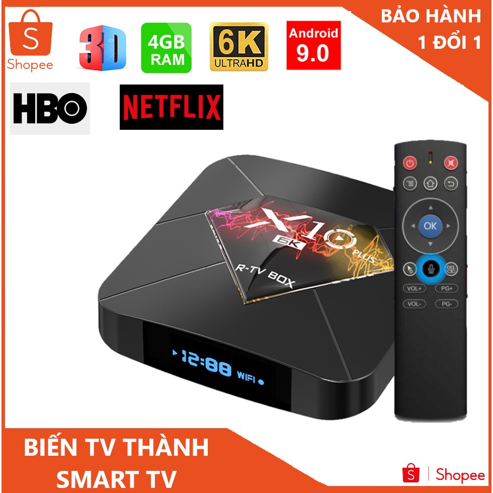 Tv box ram 4G ,tv box x10 bộ nhớ 32gb , xem phim 6k , chơi game , hỗ trợ tìm kiếm giọng nói , bảo hành 3 năm