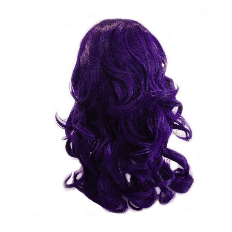 Women's Short Hair Wig Side-Parted Curly Cosplay with Bangs Purple