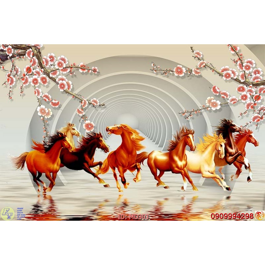 MÃ ĐÁO THÀNH CÔNG, TRANH NGỰA, TRANH DÁN TƯỜNG SONG LONG DECOR 3D