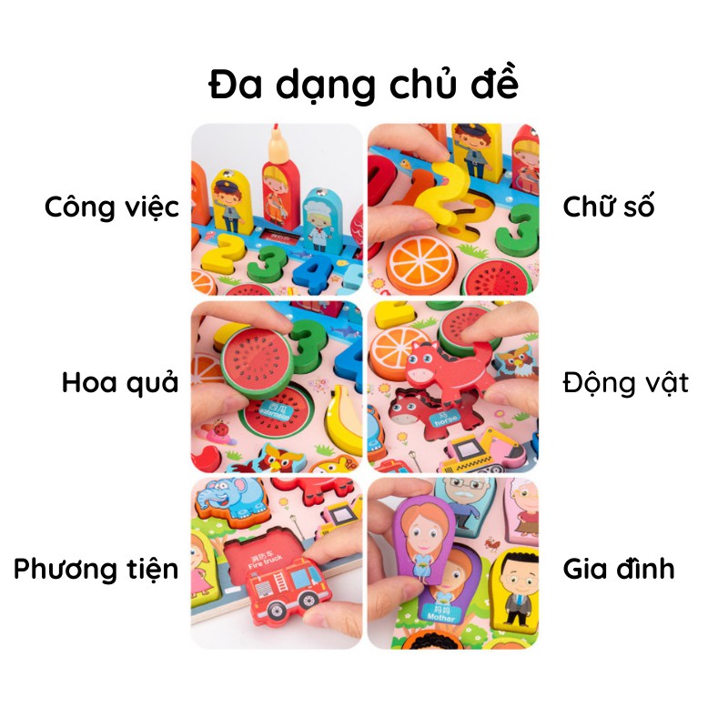 Đồ chơi câu cá gỗ thông minh AIQ Store kèm bảng chữ cái, chữ số 63 chi tiết phát triển trí tuệ tư duy cho bé yêu