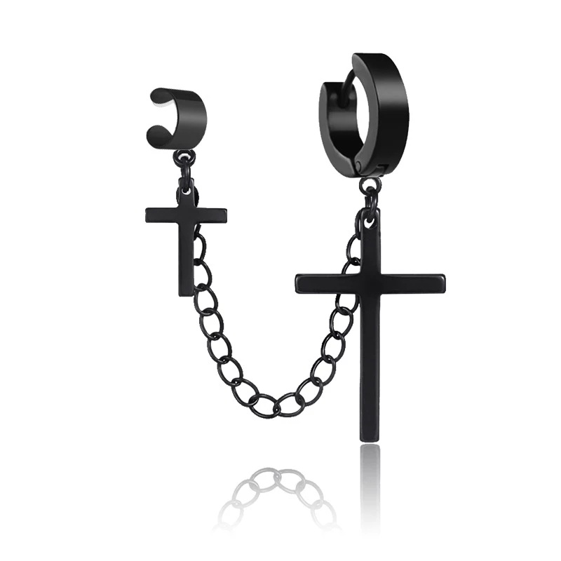 Multicolor Stainless Steel Cross Earring Punk Hinged Dangle Earrings for Unisex Jewelry Gift