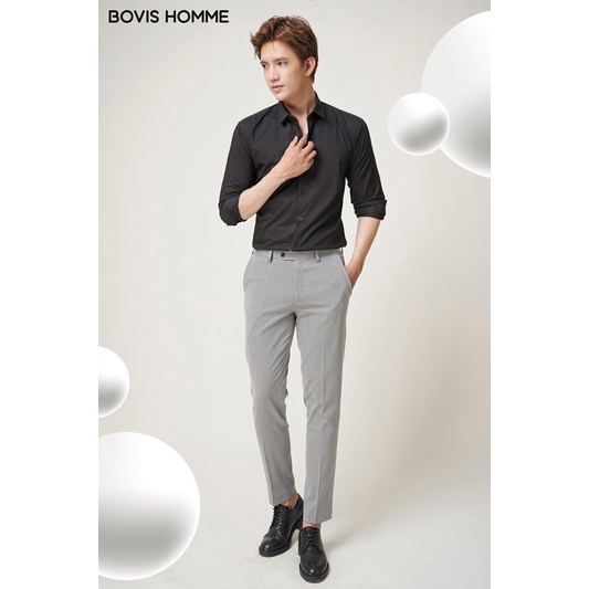 Quần tây nam Bovis Homme, mã QT122, màu xám nhat, form slim, chất liệu 95% cotton 5% spandex, mặt vải dày dặn, đứng form