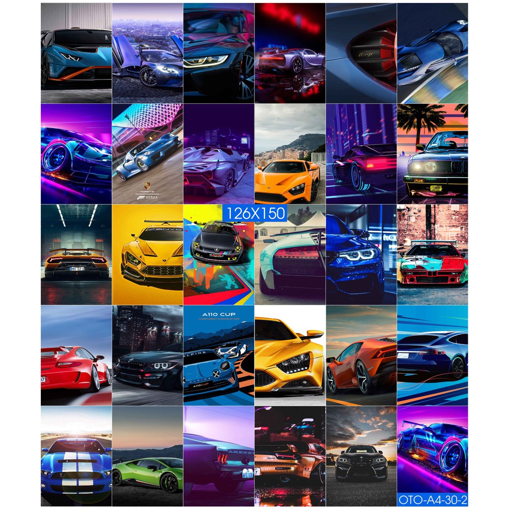 Combo Set 50 tờ Decal dán tường chủ đề Oto
