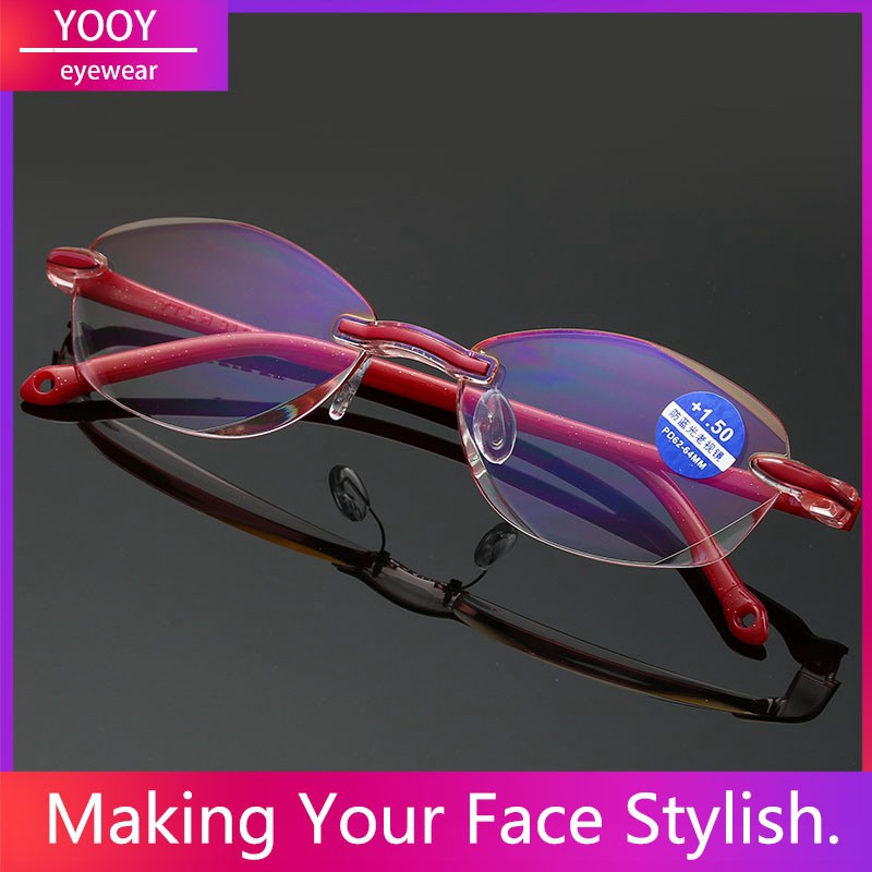 PLUS (+100°~+400°）Reading Glasses Anti-radiation &amp; blue light Rimless Women Men