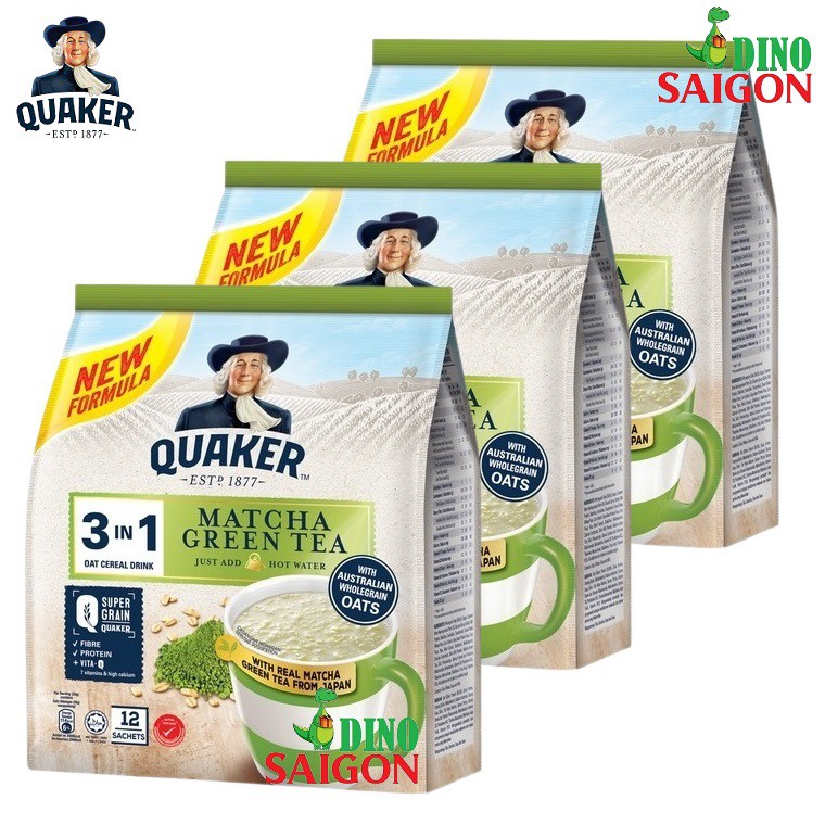 Bộ 3 gói Thức Uống Ngũ Cốc Yến Mạch Quaker 3in1 Vị Matcha Trà Xanh 336g