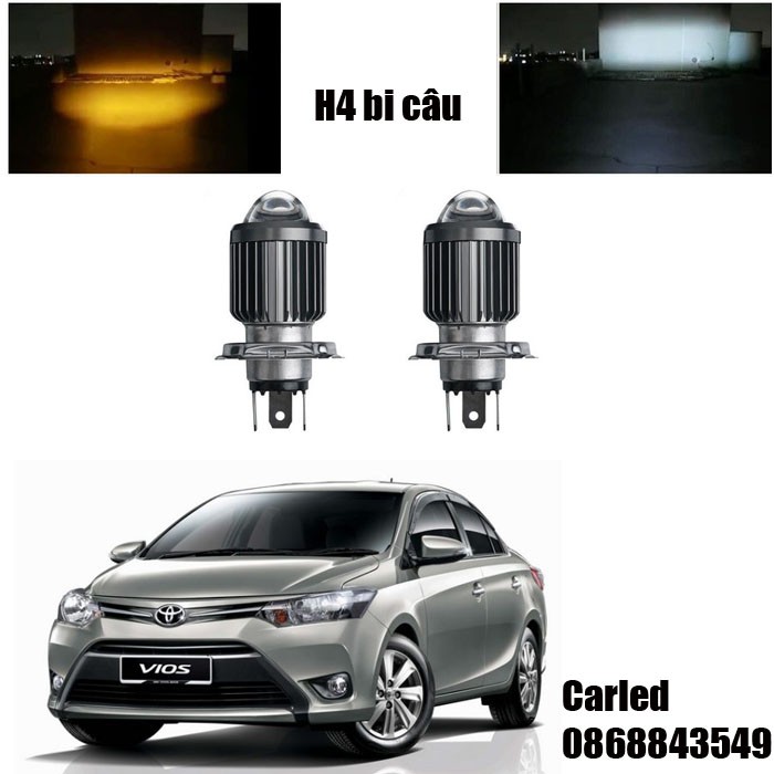 Bộ 2 đèn pha bi cầu chân H4 trắng vàng gôm xa dùng kia morning EXMT Vios