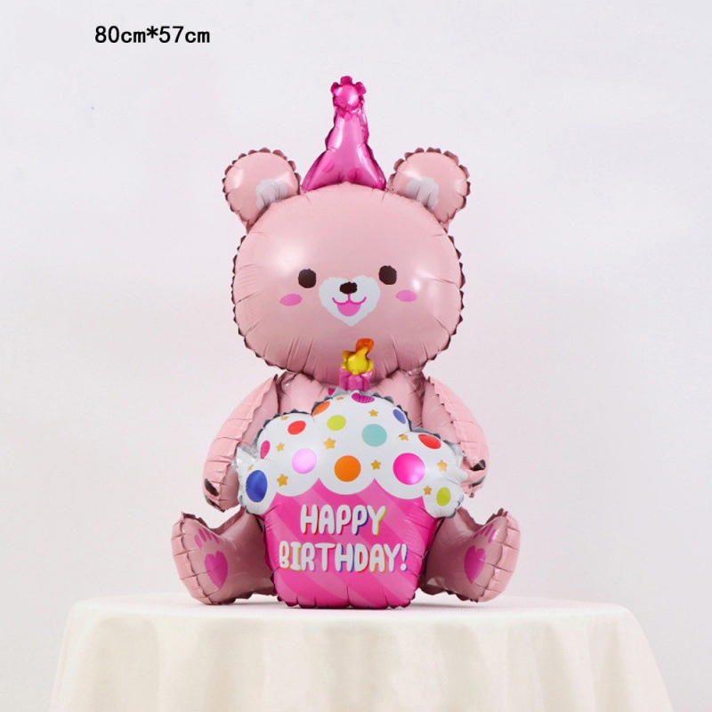 Bong Bóng Kiếng Lá Nhôm Hình Gấu Xanh Hồng Nâu 4D Ôm Bánh Kem Phong Cách Hàn Quốc Trang Trí Sinh Nhật Cho Bé Trai Bé Gái