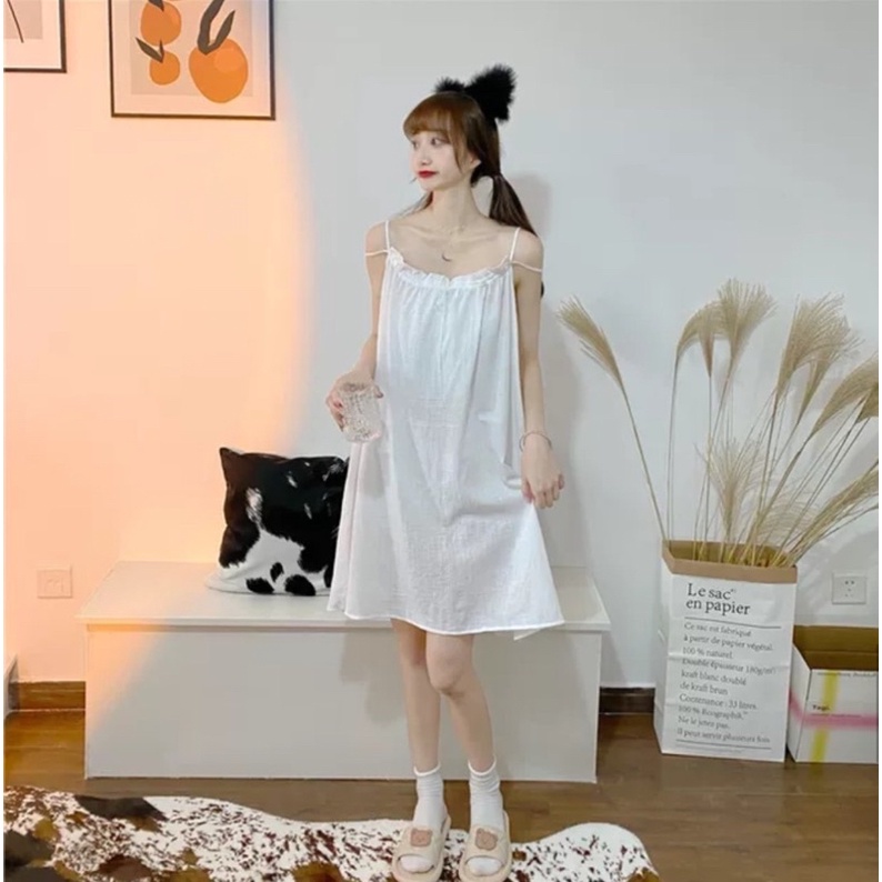 Váy ngủ trắng hai dây ngọt ngào trong sáng | BigBuy360 - bigbuy360.vn