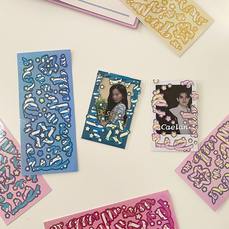 Sticker Toploader Decor Ruy Băng Hologram Confetti RIBBON Hình Dán Trang Trí Sổ Polaroid BTS BlackPink Bullet Journal
