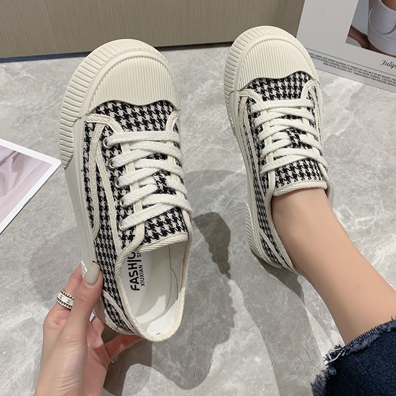 Giày Thể Thao Canvas Đế Dày Họa Tiết Houndstooth Thời Trang Mùa Xuân Mới Cho Nữ