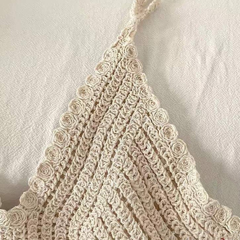 Áo Croptop Dệt Kim Sát Nách Cổ Chữ V Viền Tua Rua Phong Cách Boho