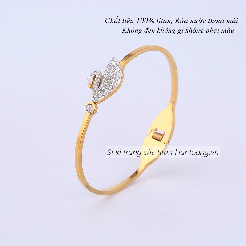 Vòng tay thiên nga đính đá bằng chất liệu titan không gỉ mạ vàng 18k thiết kế trẻ trung thời trang