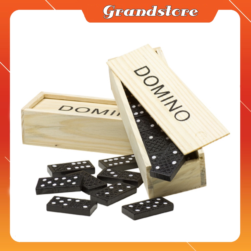 Đồ chơi cờ domino 28 thẻ bài nhựa mini màu đen hộp bằng gỗ đẹp cao cấp, trò chơi xếp hình domino giải trí cho bé trẻ em