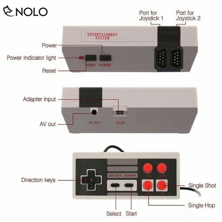 Máy Chơi Game Cổ Điển NES 8 Bit Có 620 Game Kèm Theo 2 Tay Cầm Rời Dây AV Ra Tivi Adapter