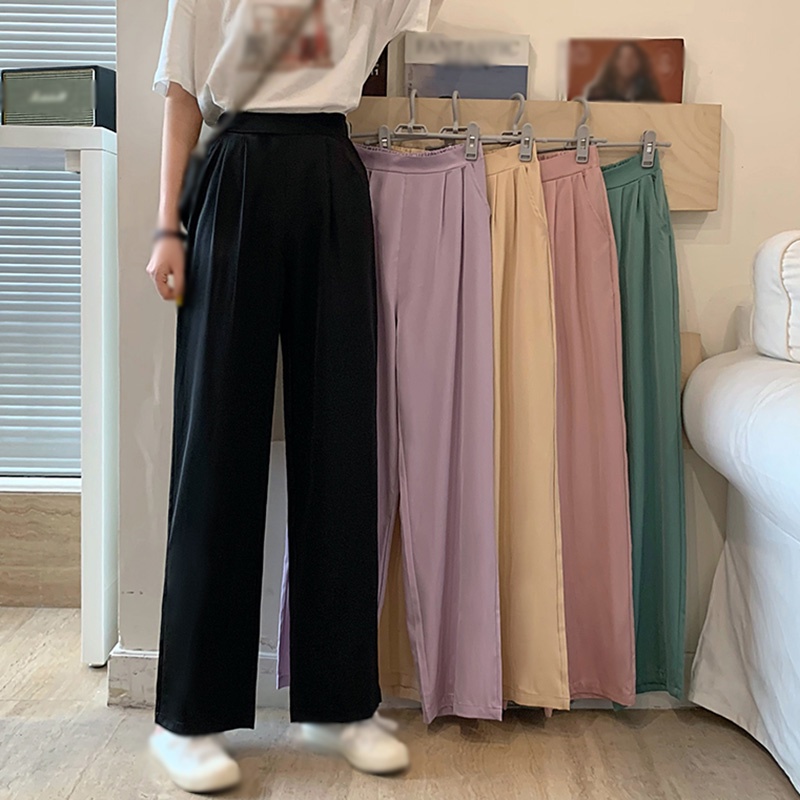 Quần ống rộng Lưng Cao Màu Sắc Đơn Giản Thời Trang Cho Nữ