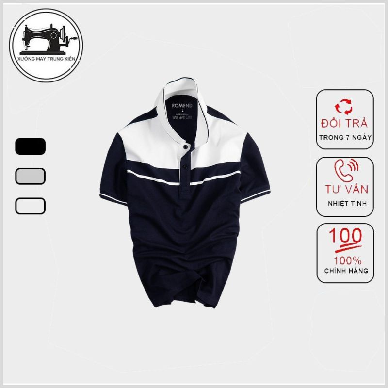 Áo Polo Nam, Áo Phông Nam Cổ Bẻ Phối Hai Màu Đen Trắng Chất Liệu Cá Sấu PVC Phong Cách Trẻ Trung - AC128