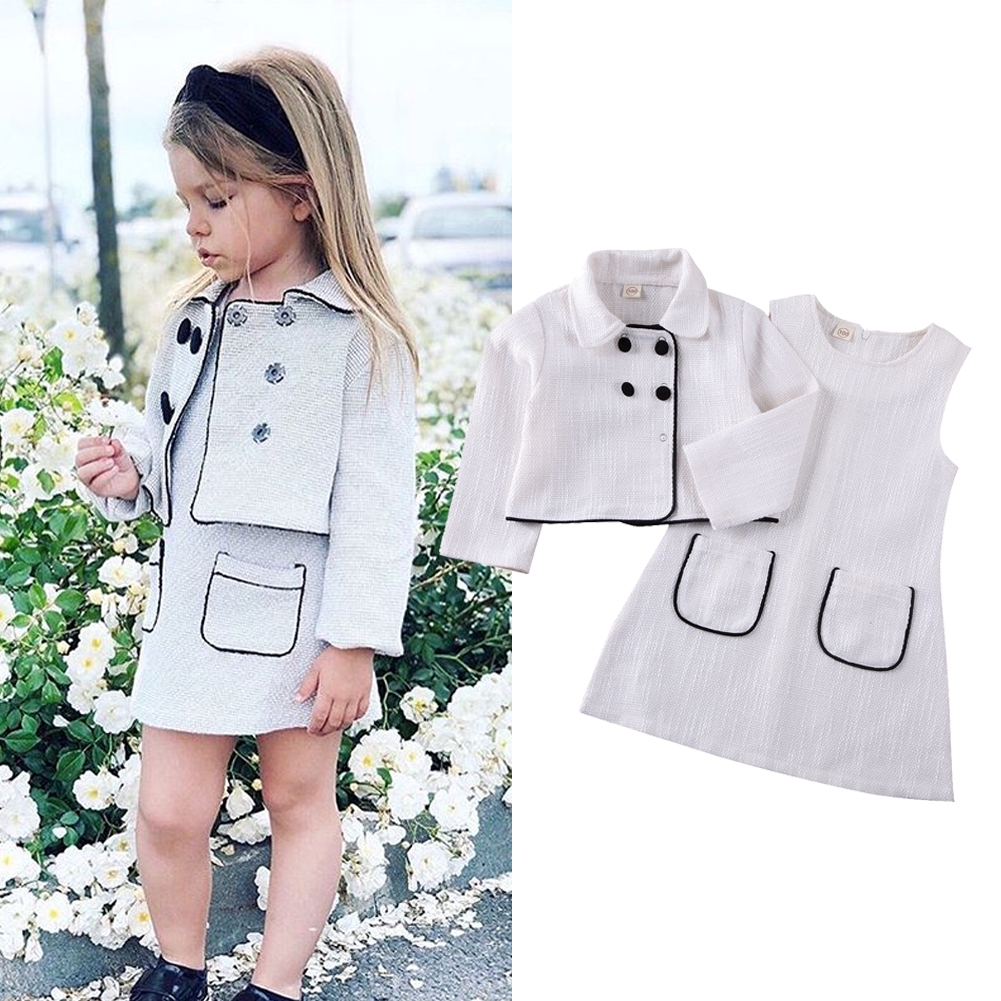 ☞❀❤♕GOAToddler Baby Girls Fashion Skirt Suit Long Sleeve Lapel Neck Blazer Jacket + Sleeveless Round Neck Pullover Loose