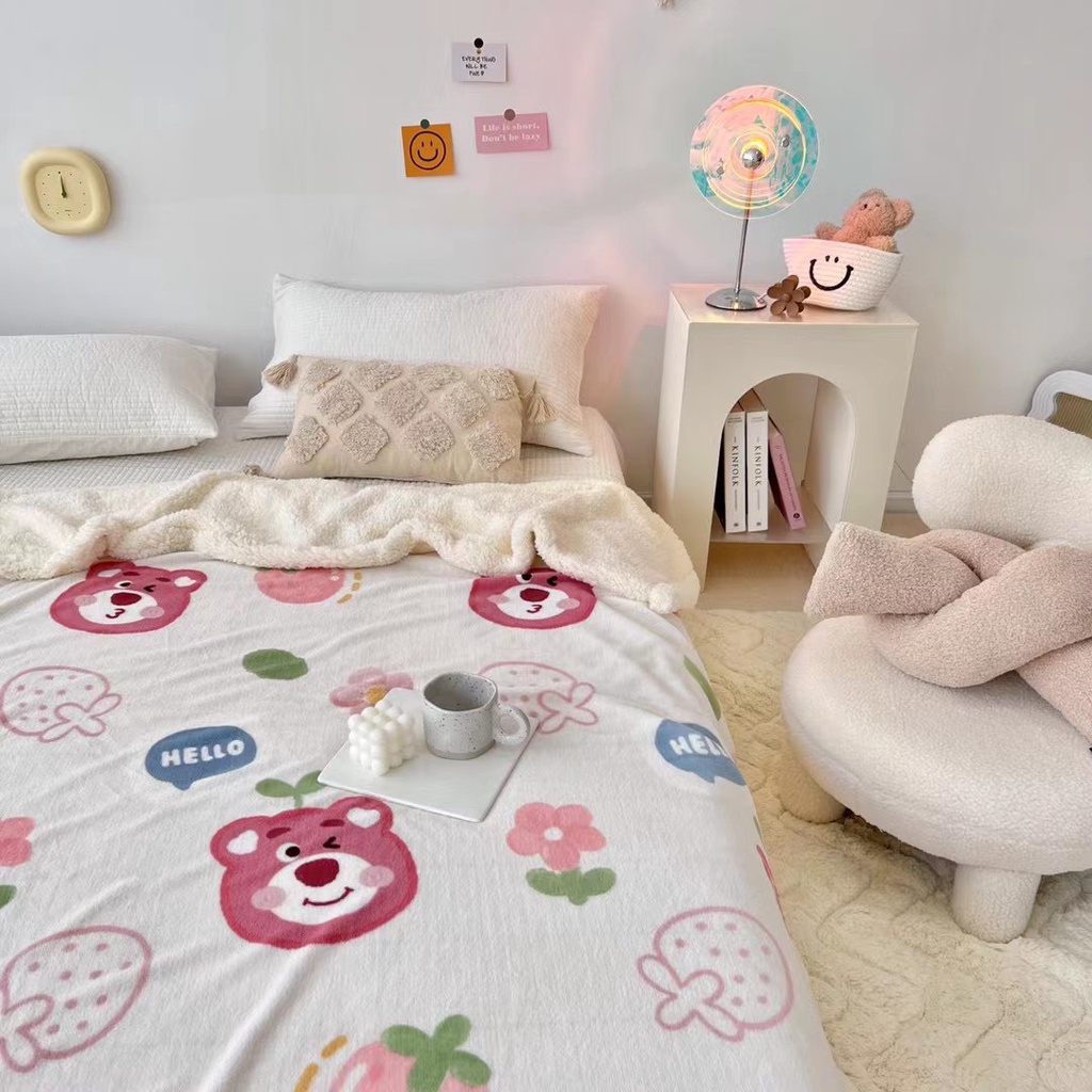 Chăn Lông Cừu Hoạ Tiết Xinh Xắn Dễ Thương Ấm Áp, Chăn Lông Cừu Họa Tiết Vintage Siêu Ấm Kích Thước 2mx2m3