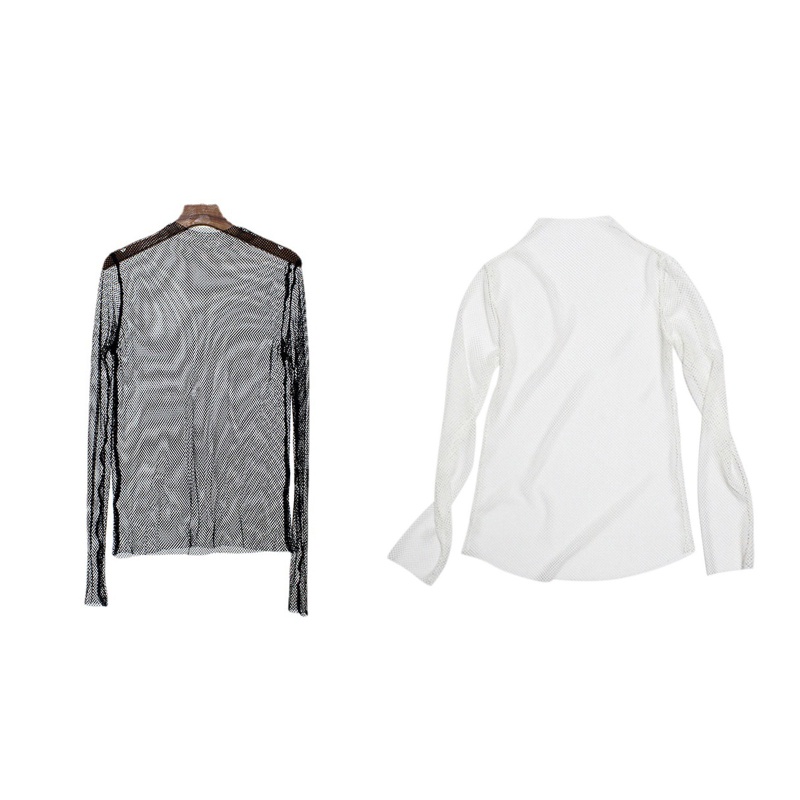 Áo Thun Tay Dài Phối Lưới Xuyên Thấu Phong Cách Harajuku Thời Trang Mùa Hè Cho Nữ Ốp